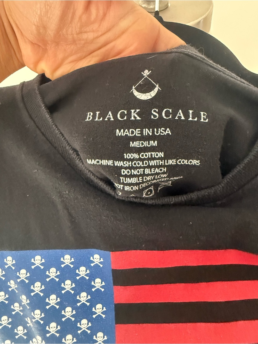 Black Scale Black T-Shirt with Red & Blue Flag Graphic - Picture 7 of 7